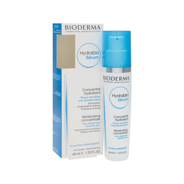Frasco de Bioderma Hydrabio Sérum hidratante facial em fundo branco minimalista